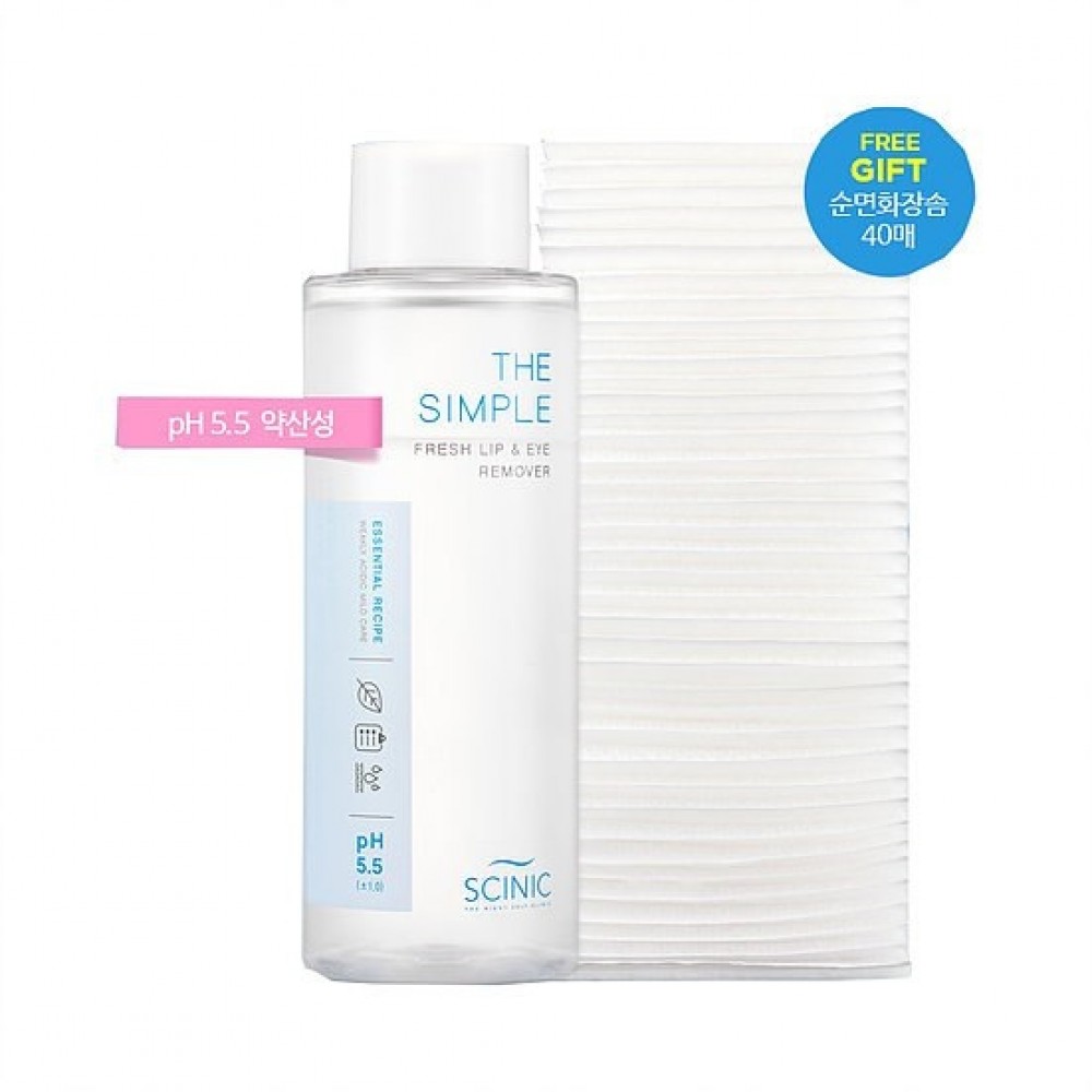 Scinic The Simple Fresh Lip&Eye Remover Слабокислотное cредство для снятия макияжа с глаз и губ + ватные диски